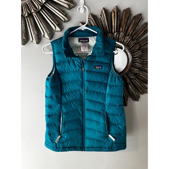 Patagonia Girls XL 14 Down Sweater Vest Teal Blue Puffer Full Zip